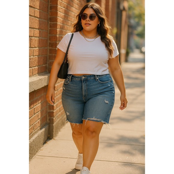 Judy Blue rJB150051 Bailey High Rise Mid Thigh Cutoff Shorts in Dark Blue W 3XL - Picture 1 of 7